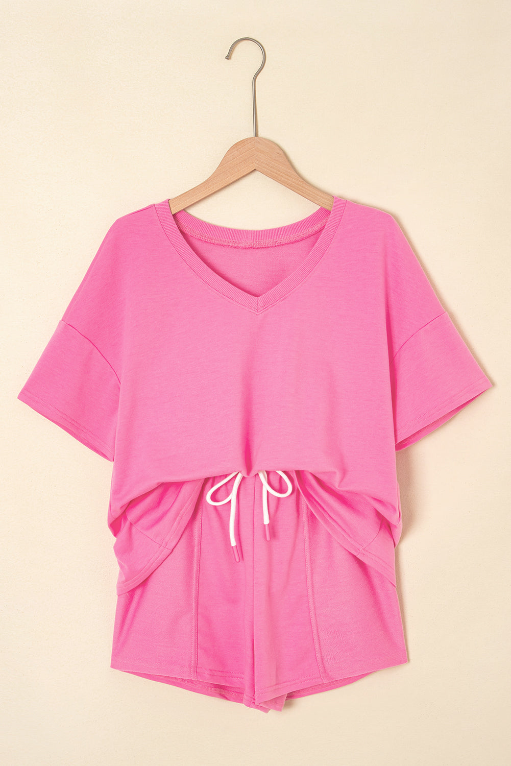 Solid V-Neck Tee and Drawstring Shorts Set