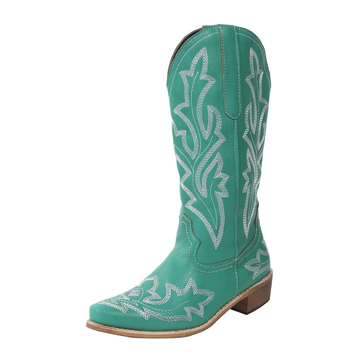Mid Calf Women's V-cut Embroidery Western Cowgirl Boots