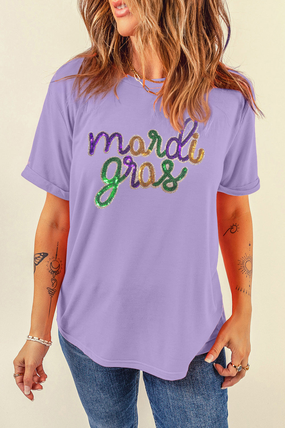 Wisteria Sequin Mardi gras Graphic T Shirt