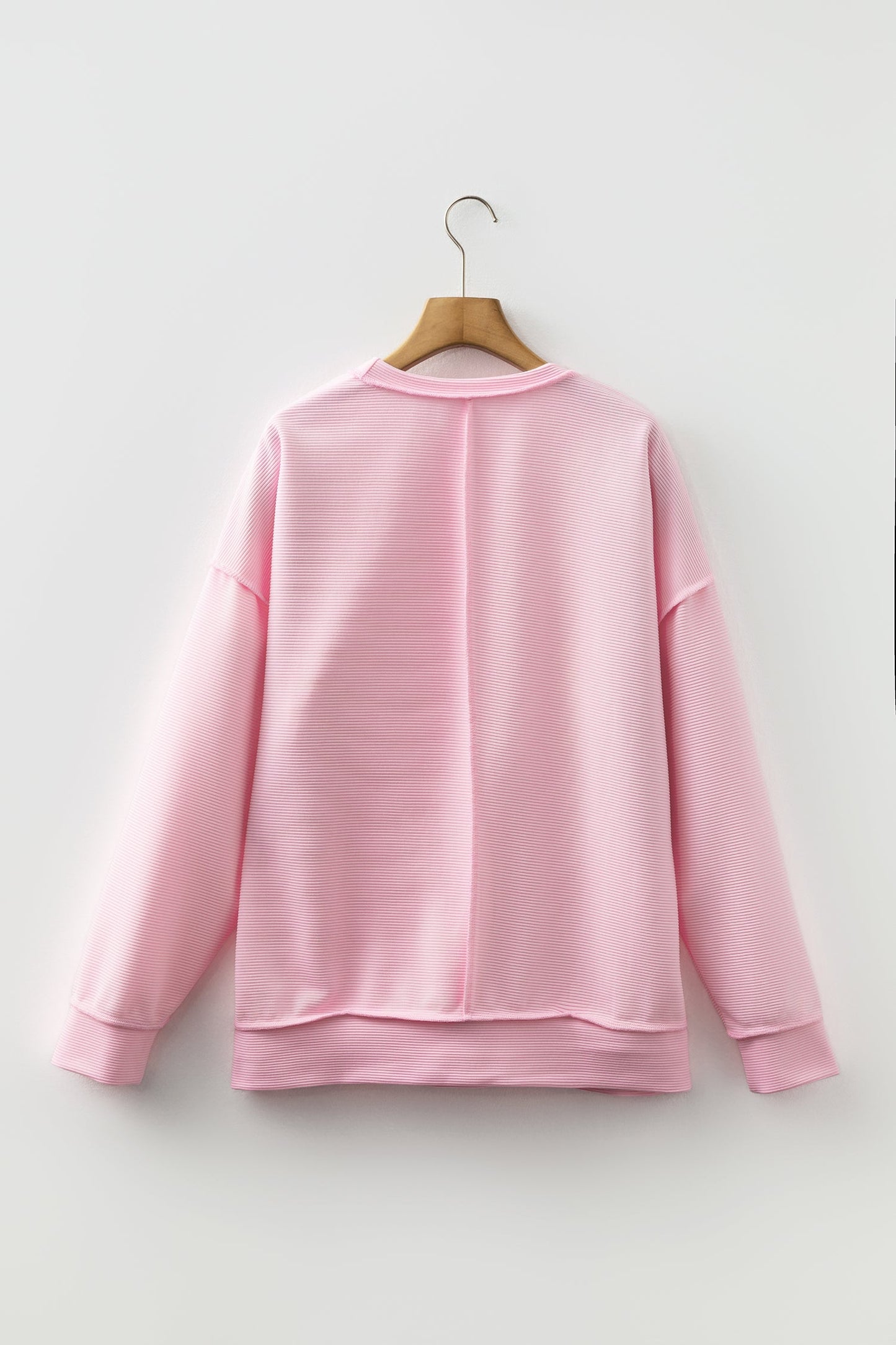Solid Ribbed Exposed Seam Long Sleeve Top