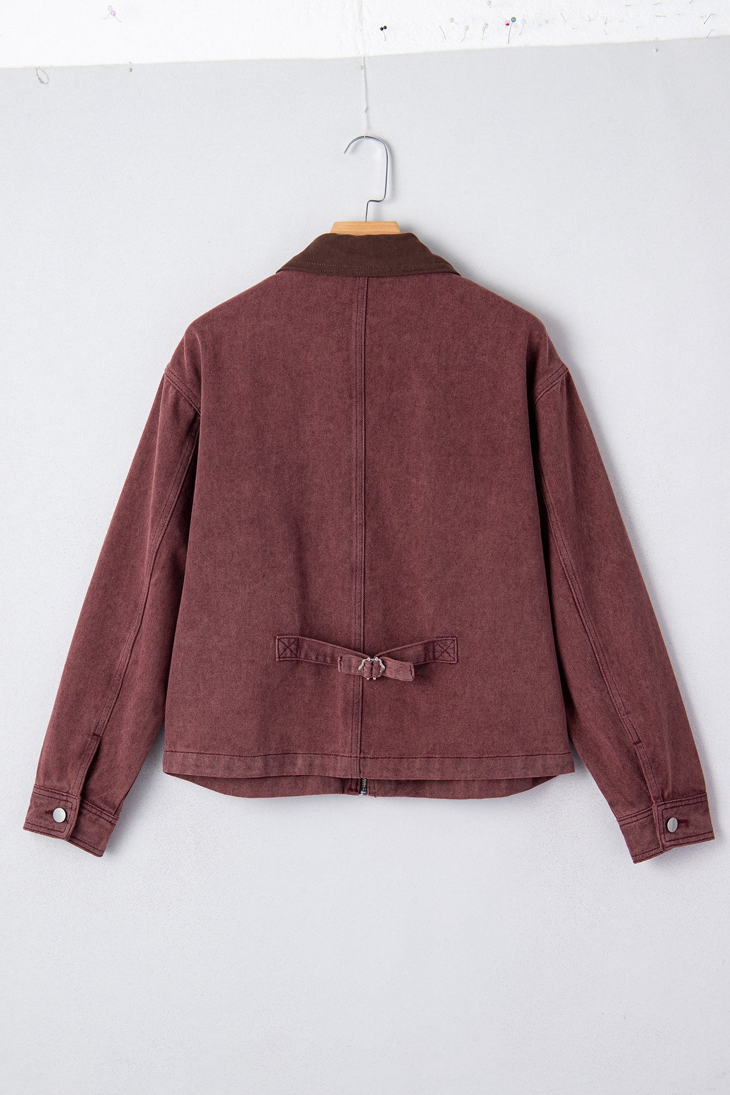 Corduroy Collar Zipped Front Denim Jacket