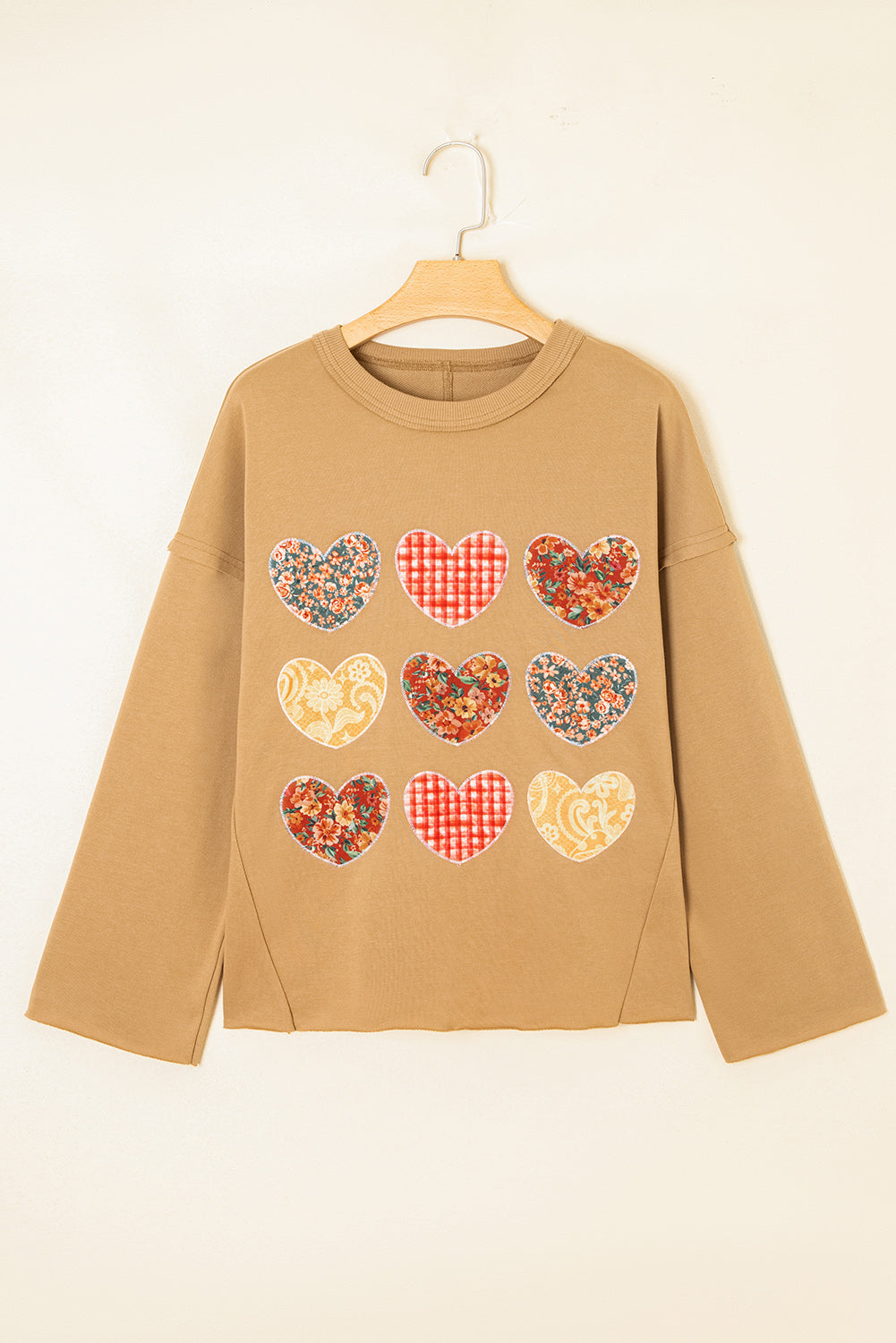 Valentine Heart Patchwork Reverse Seam Sweatshirt