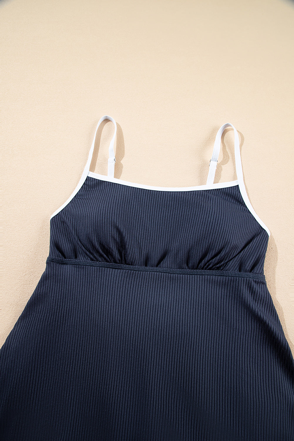 Contrast Trim Ribbed Lined Swim Dress w/ Pockets