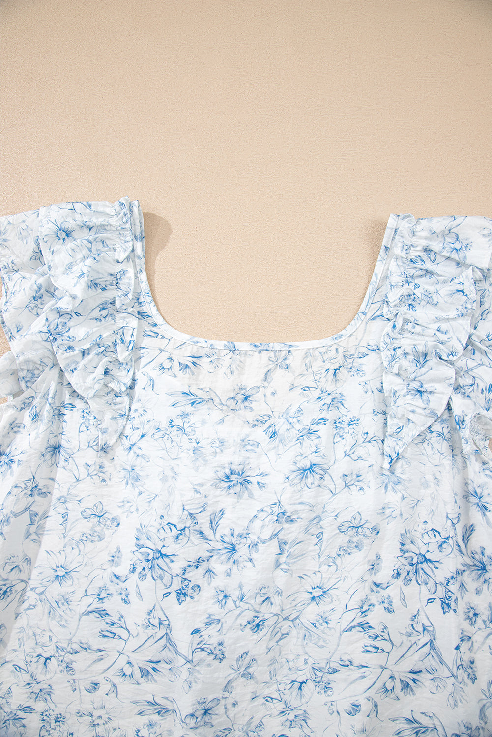 Floral Bow-Back Square Neck Ruffle Sleeve Blouse