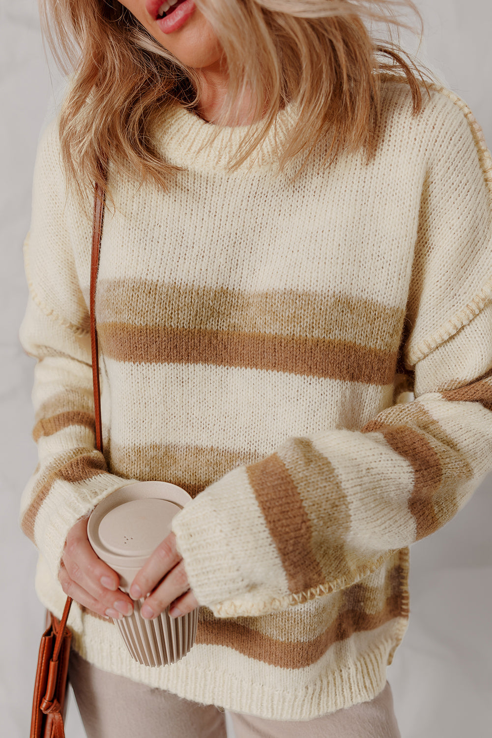 Stripe Reverse Seam Drop Shoulder Baggy Sweater