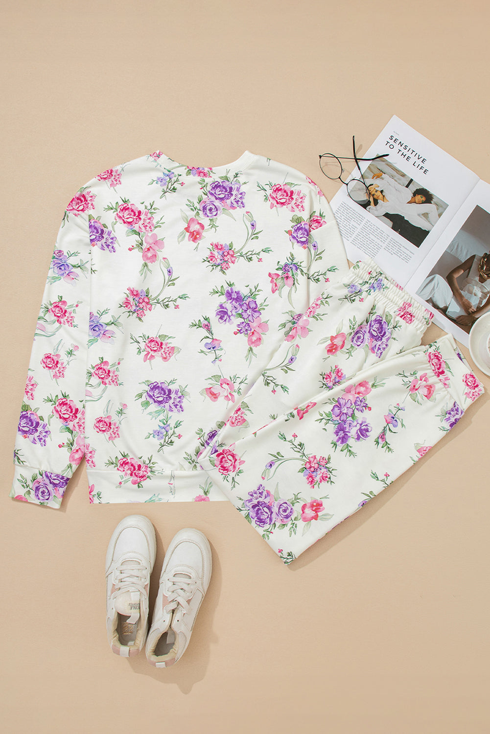 Floral Pullover and Drawstring Lounge Set