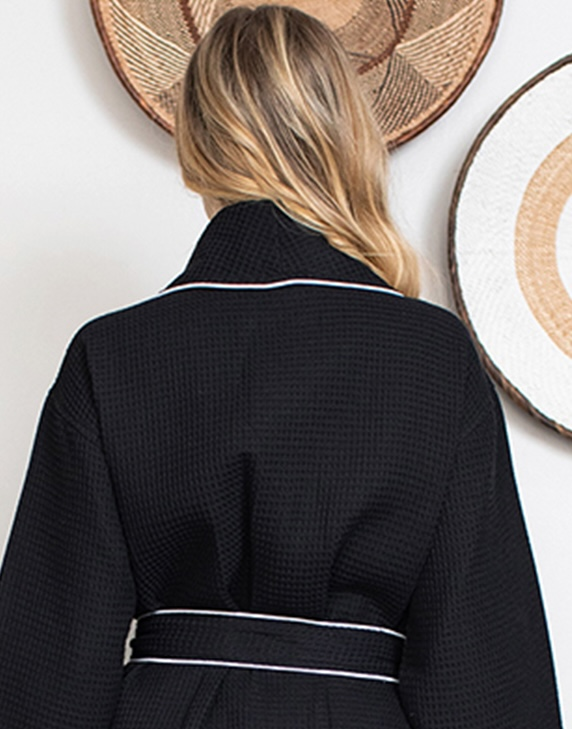 Knee-Length Waffle Kimono Robe for Women
