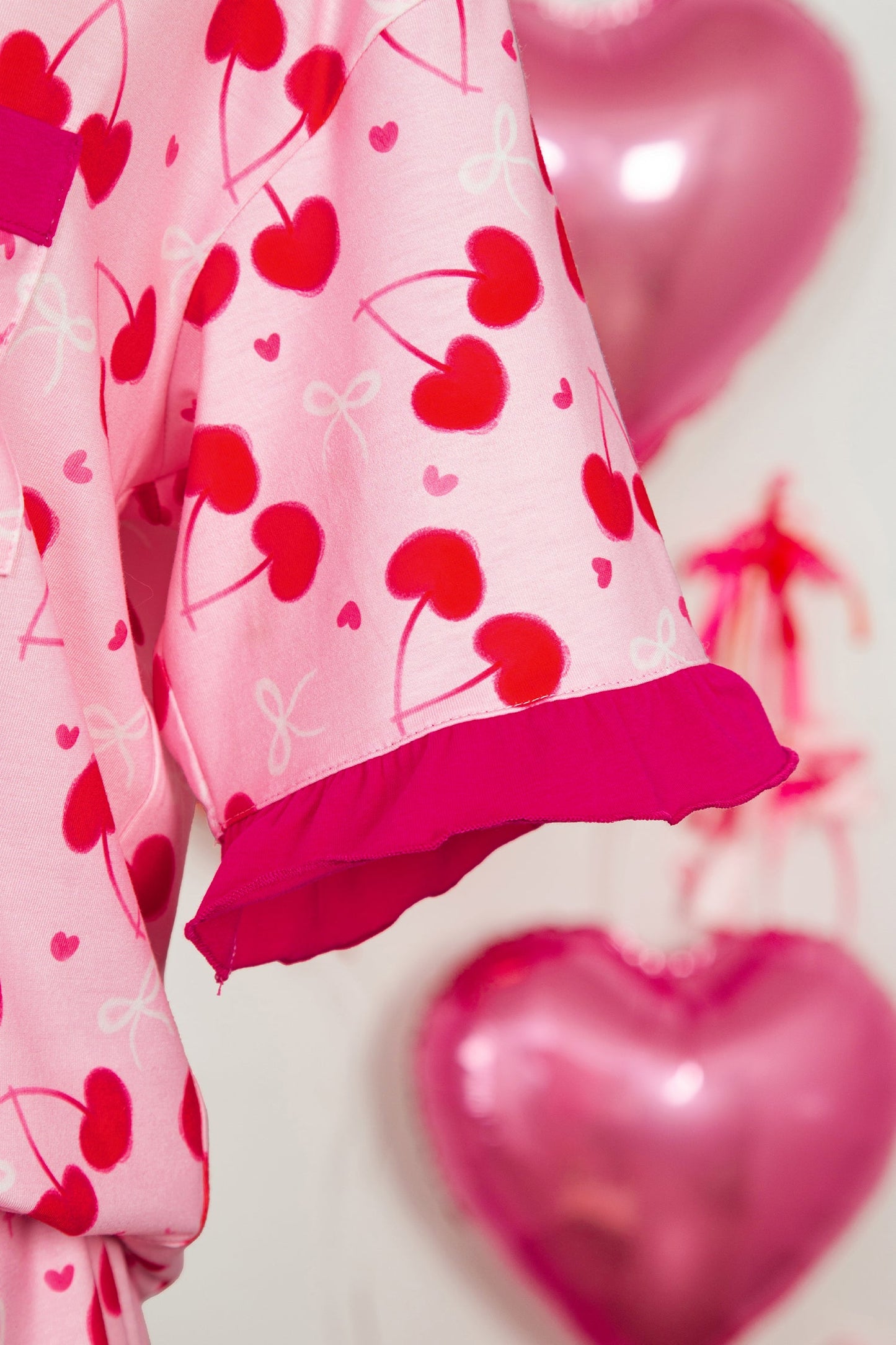 Cherry Bow Tie Top and Shorts Pajama Set
