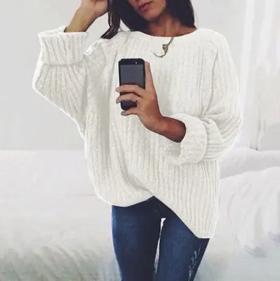 Women's Solid Color Round Neck Sweater Top