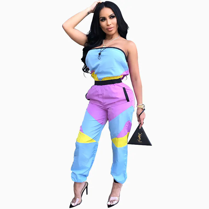 Color Block Sexy Strapless Jumpsuit for Women