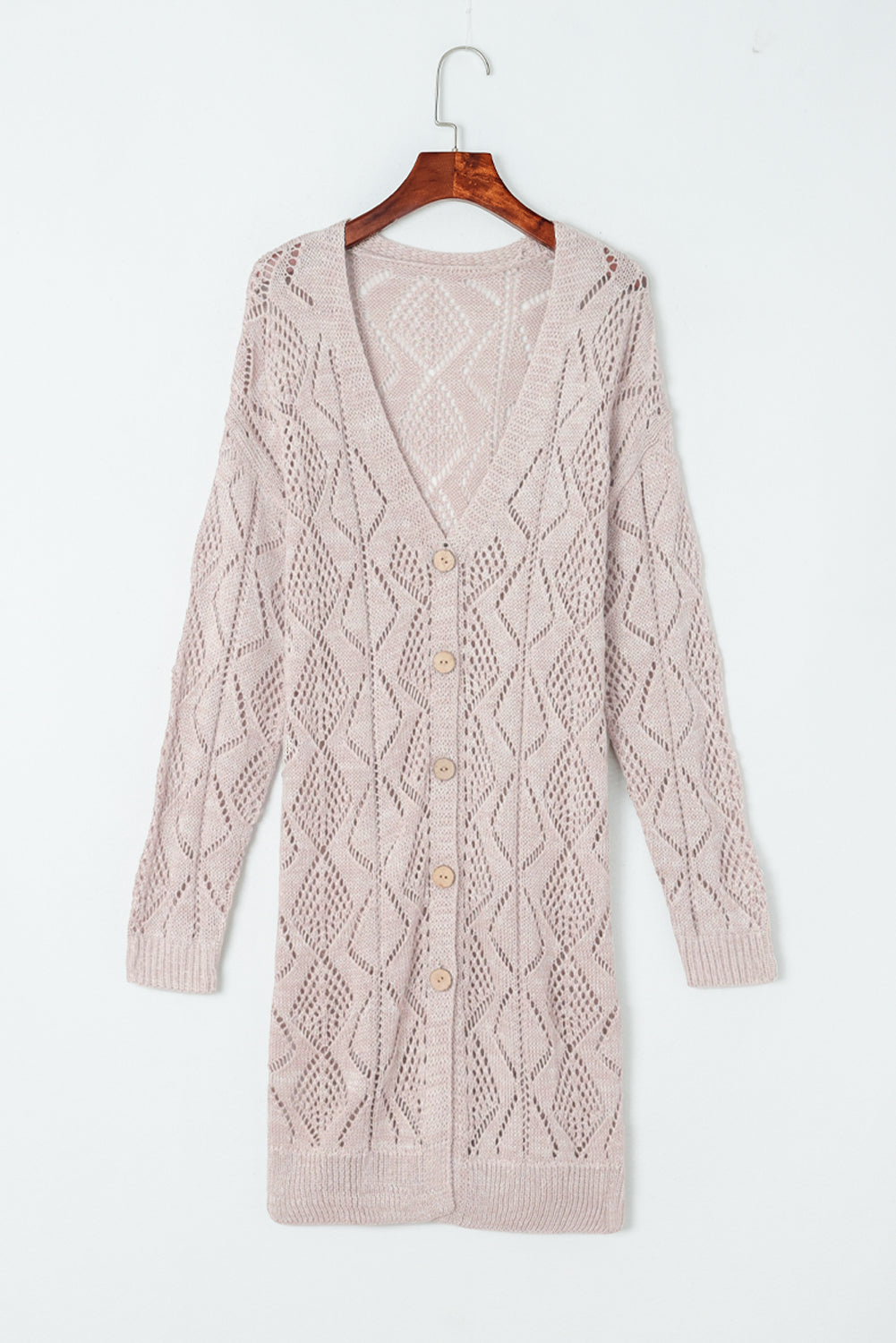 Solid Openwork Knit Button-Up Cardigan