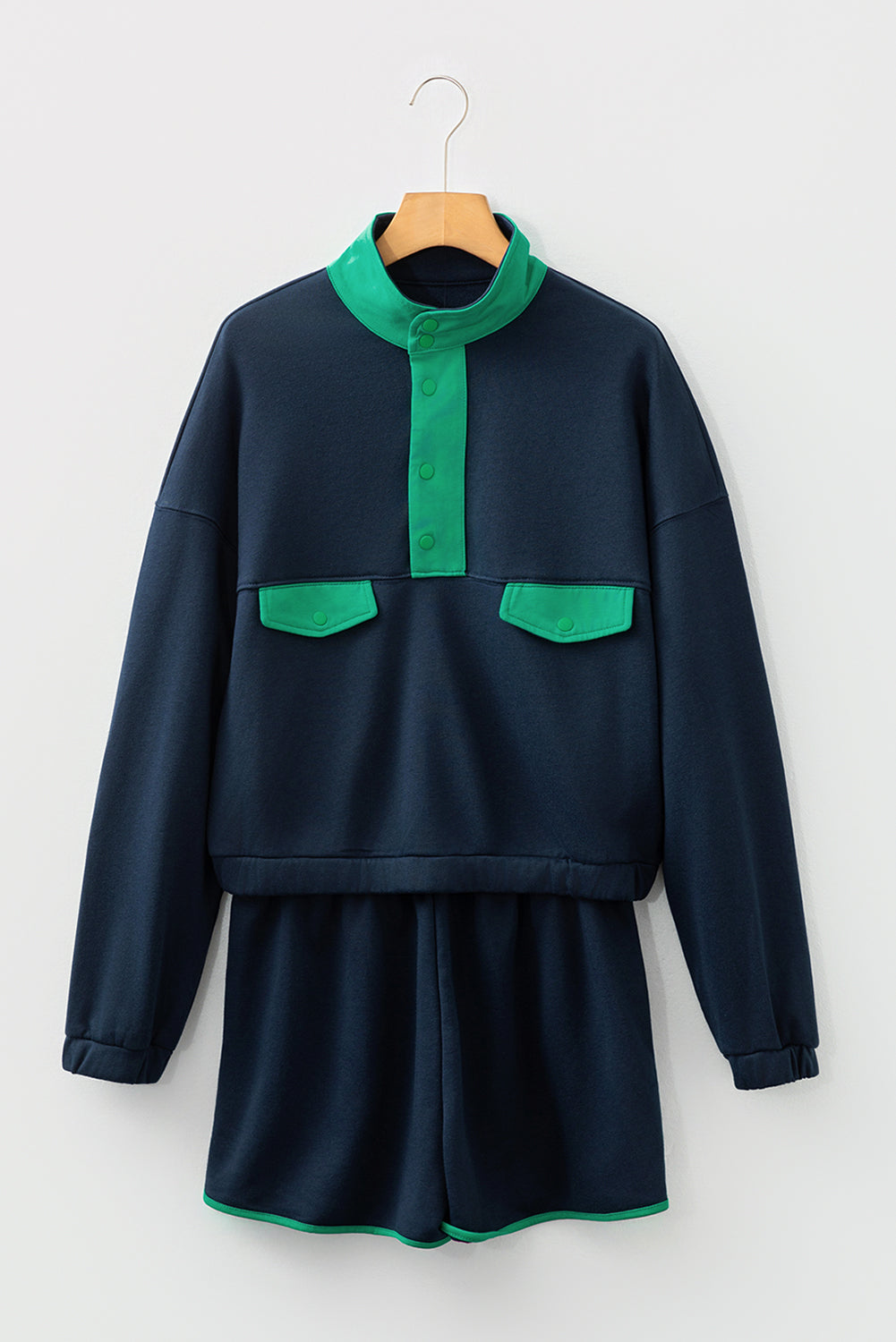 Colorblock Patchwork Pullover and Shorts Set