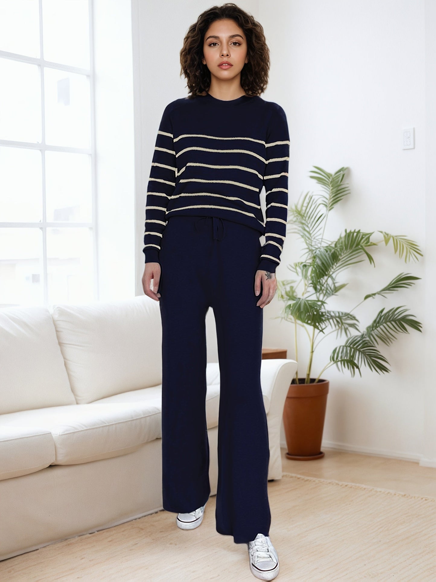 Plus Size Style Striped Knit Set