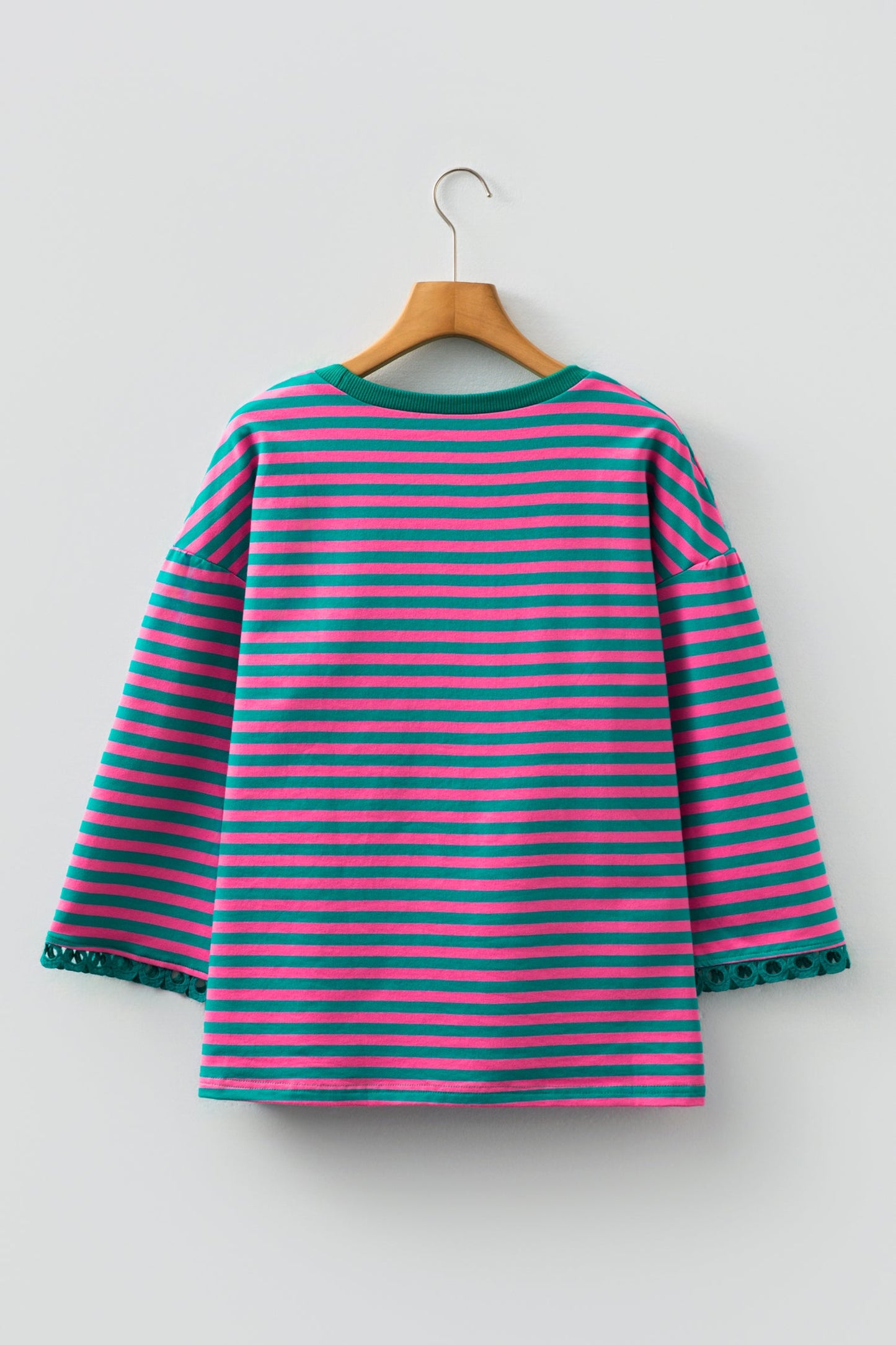 Stripe Lace Trim 3/4 Sleeve Top
