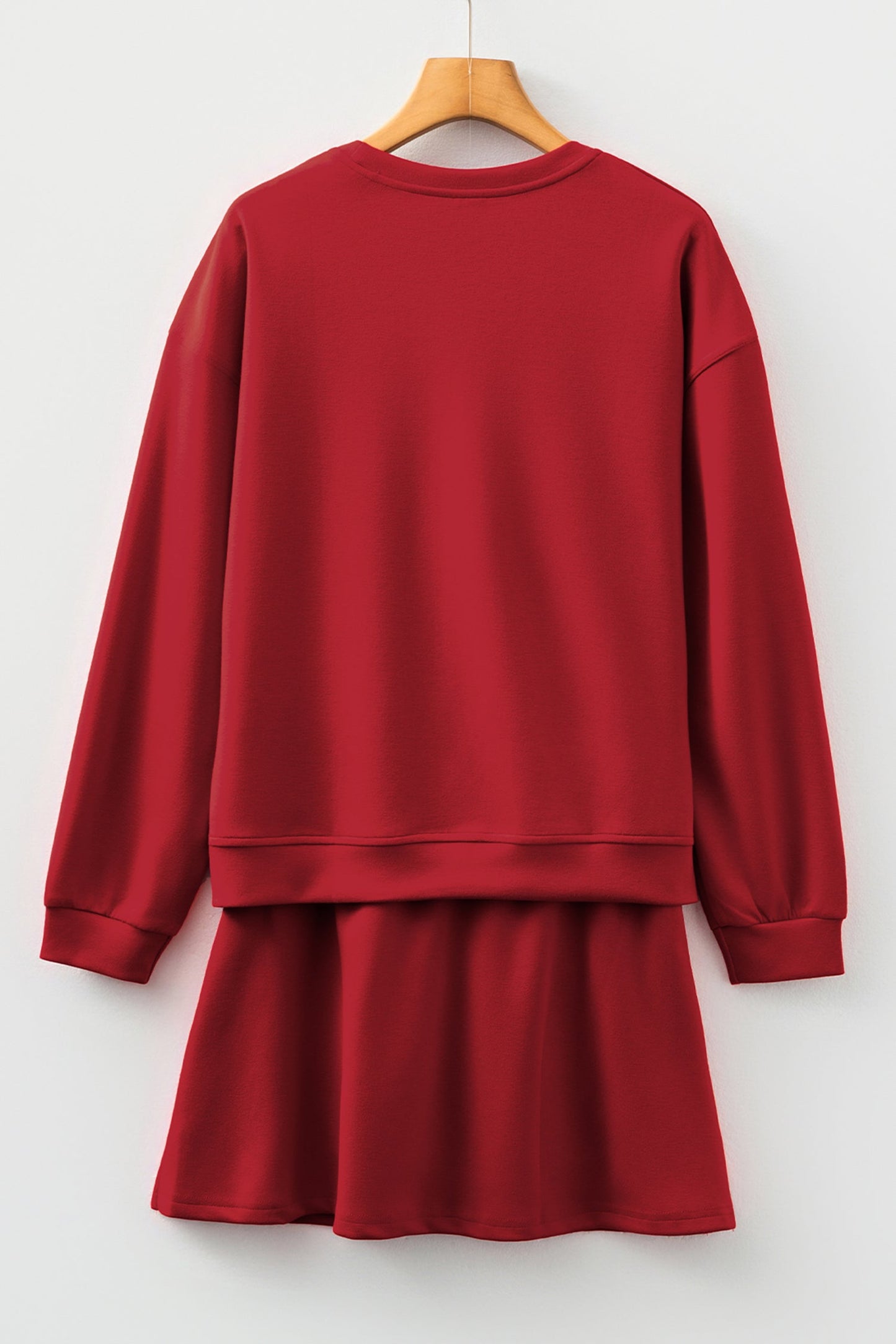 Solid Drop Shoulder Pullover and Mini Skirt Set