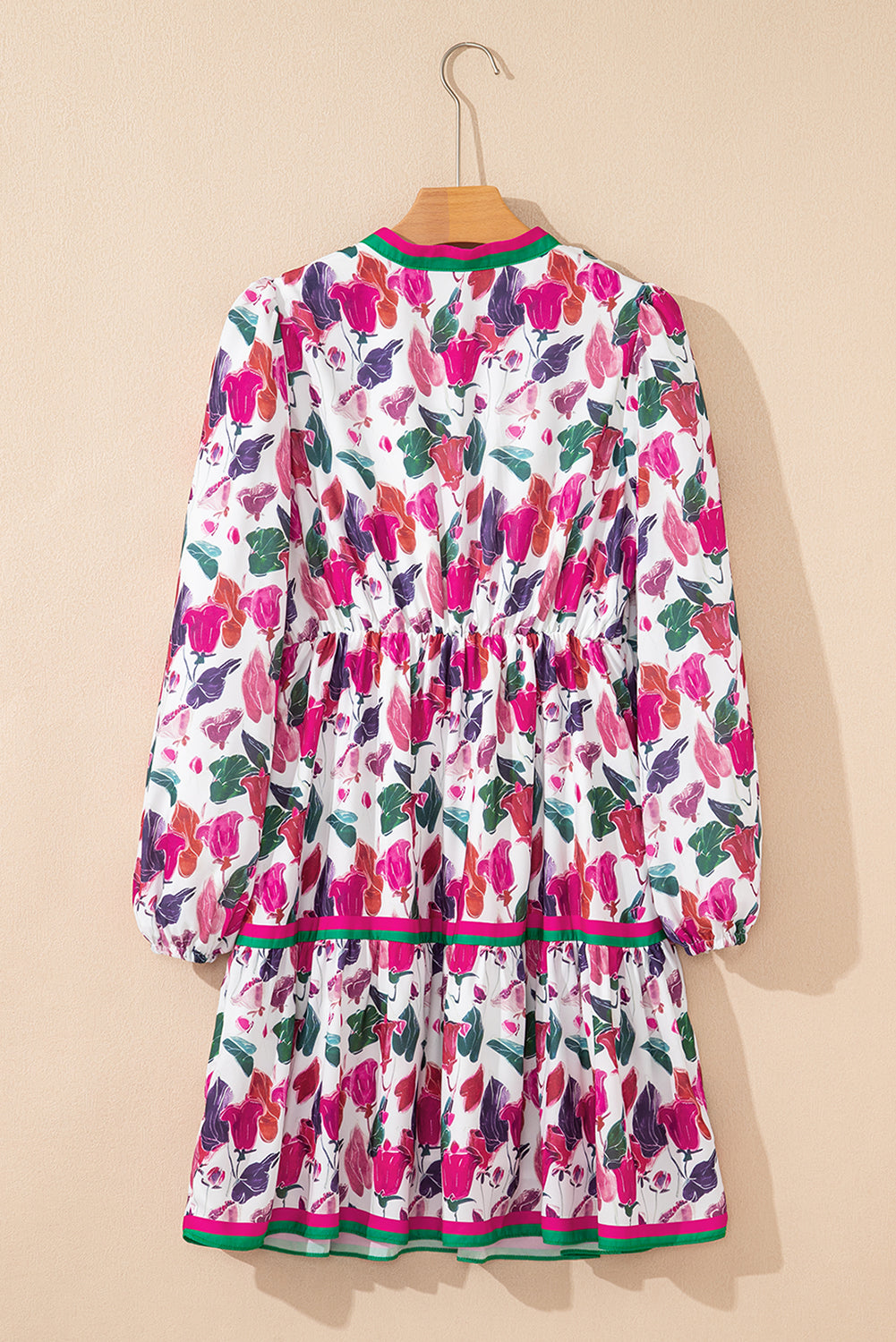 Floral Contrast Stripe Long Sleeve Mini Dress