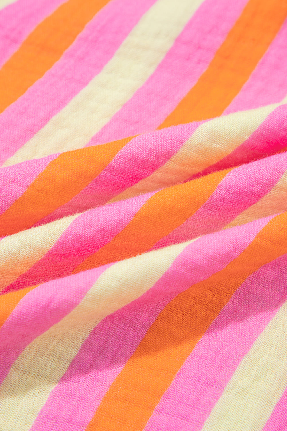 Plus Size Stripe Crinkled Half-Button V-Neck Blouse