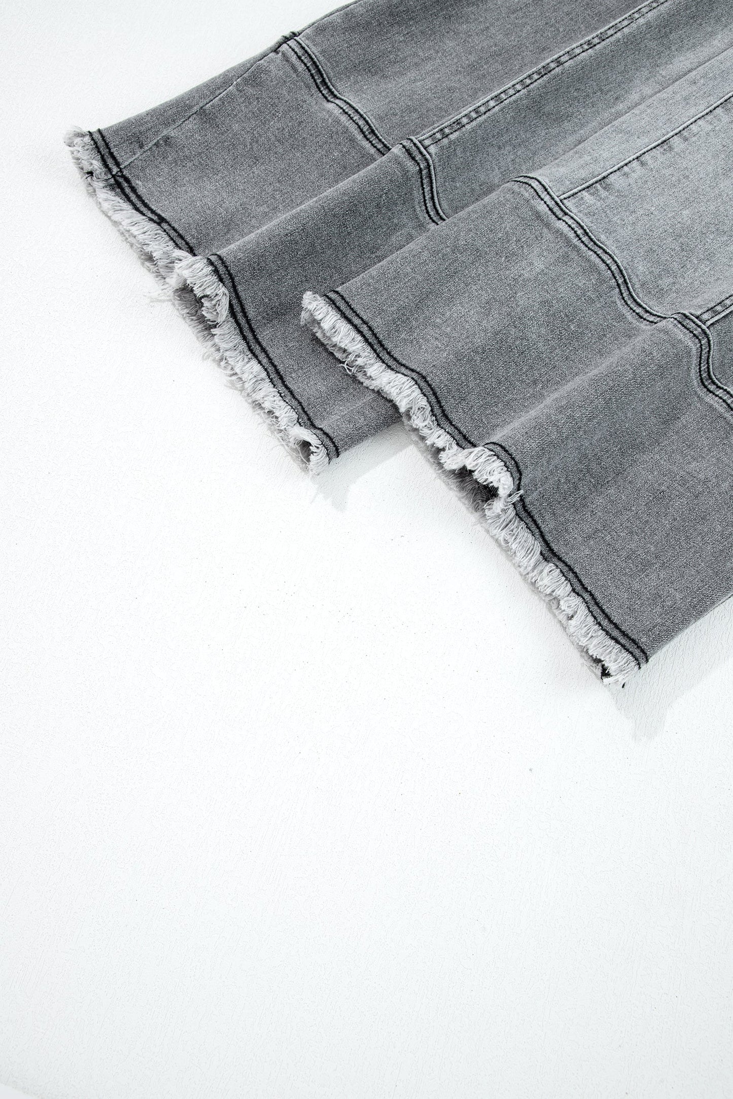 Denim Raw Hem Drawstring Wide Leg Pants