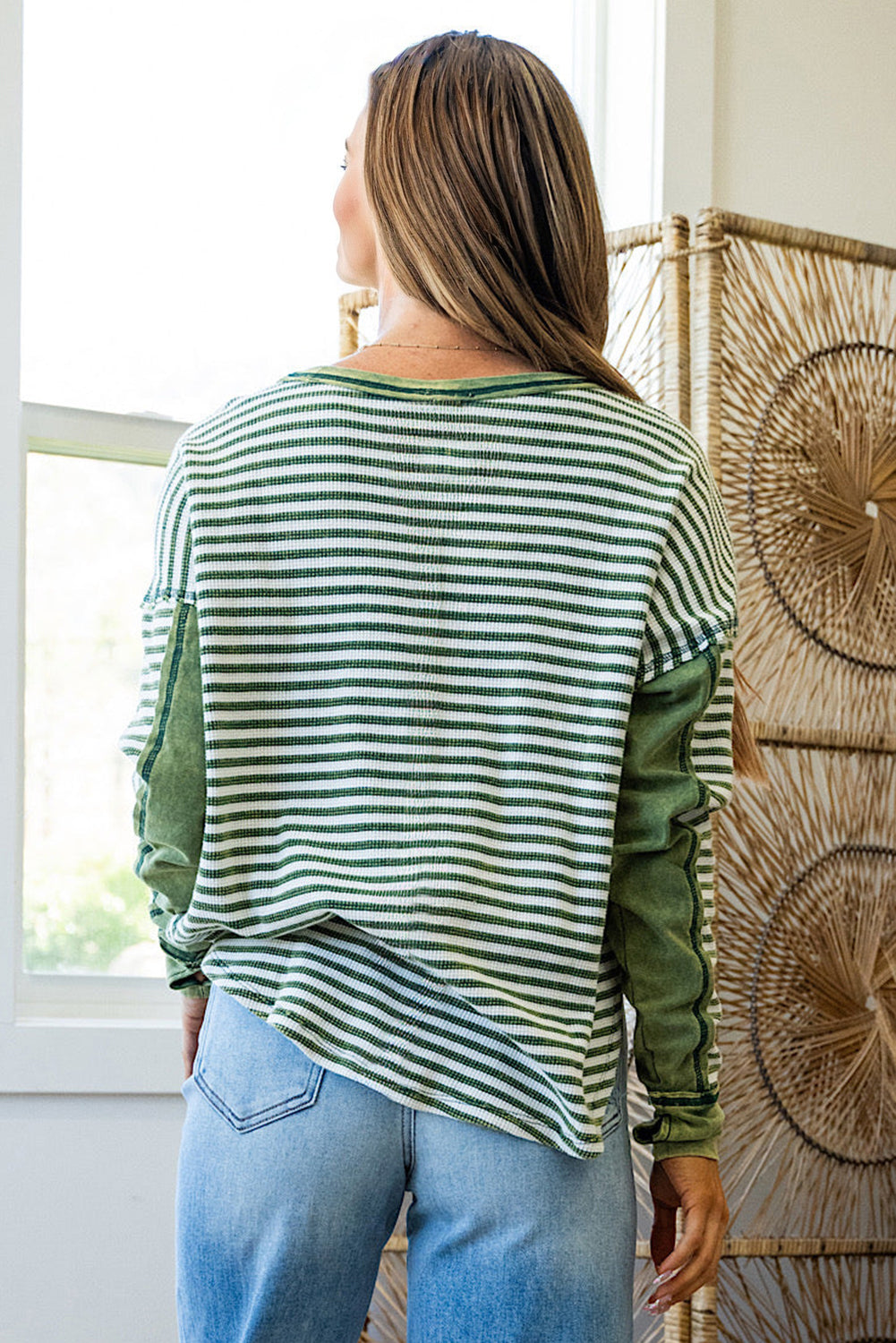Stripe Thermal Knit Drop Shoulder Top