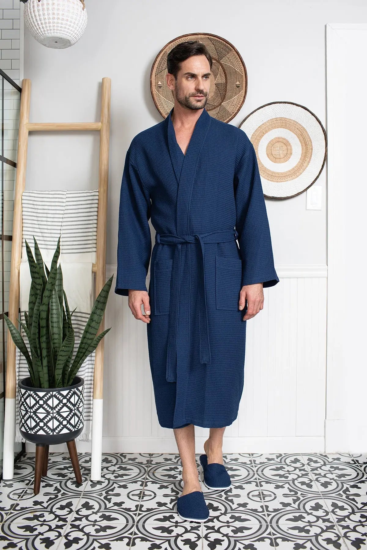 Waffle Kimono Spa Bathrobe for Men -  Absorbent, Lightweight