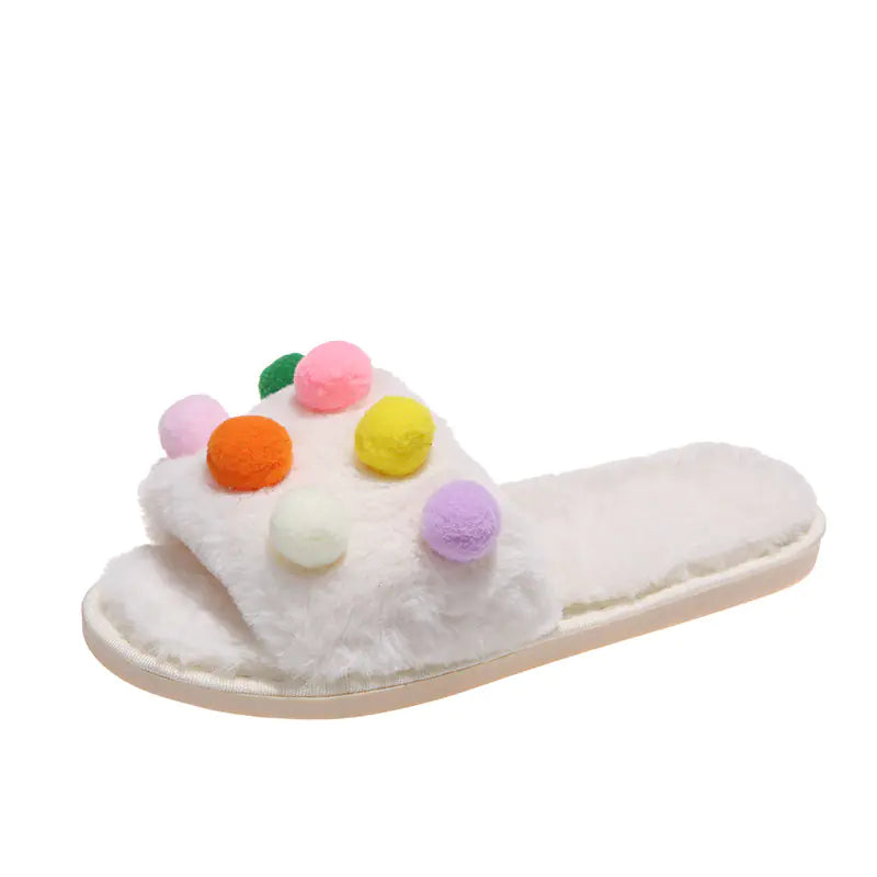 Polka Dot Plush Platform Slippers for Women