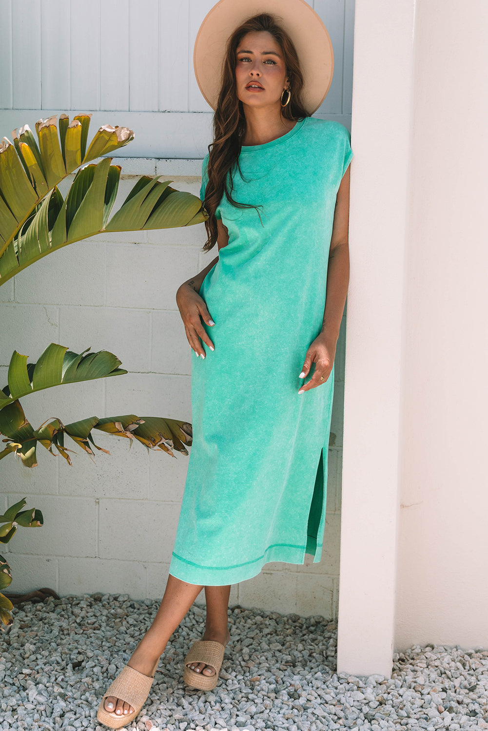 Mineral Wash Pocketed T-shirt Maxi Dress