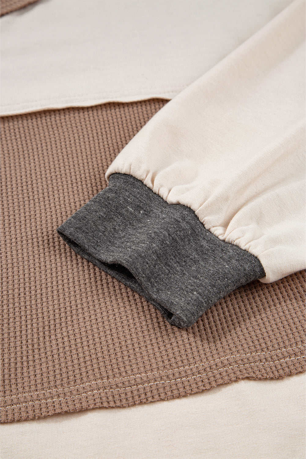 Colorblock Waffle Knit Patchwork Henley Top