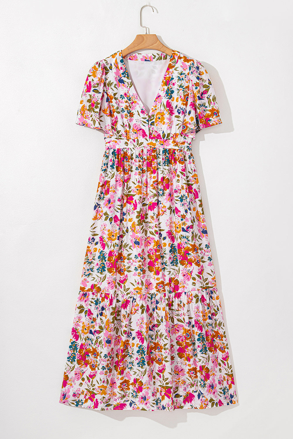 Floral V-Neck Short Sleeve Maxi Dress