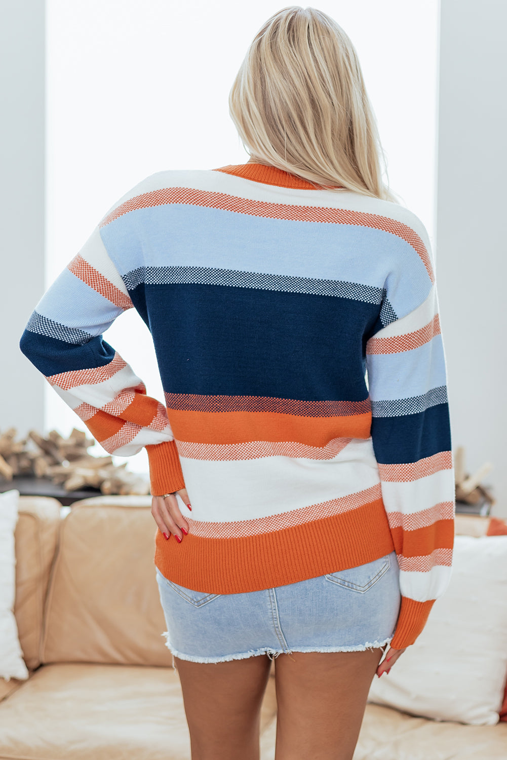 Colorblock Round Neck Long Sleeve Sweater
