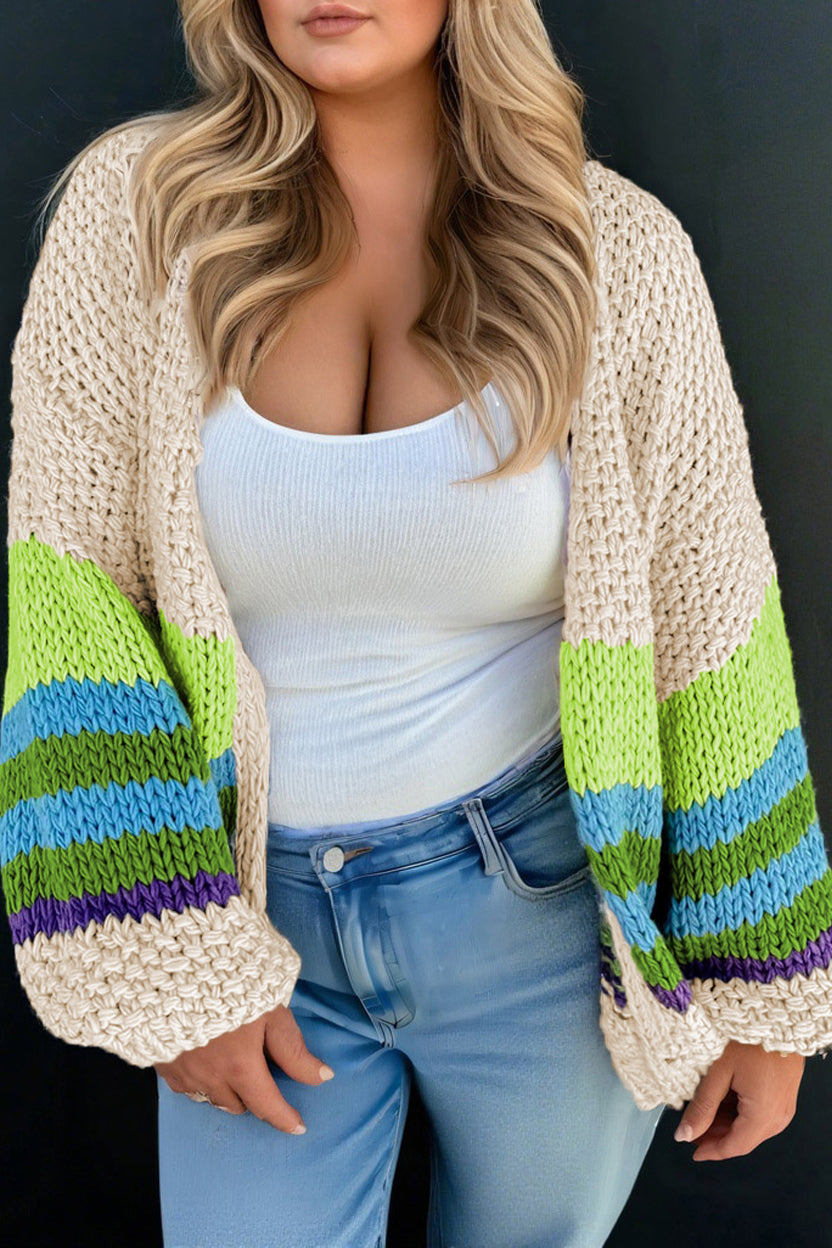 Plus Size Colorblock Crochet Open Front Cardigan