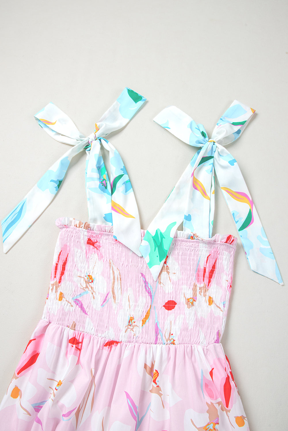 Floral Knotted Shoulder Smocked Maxi Dress