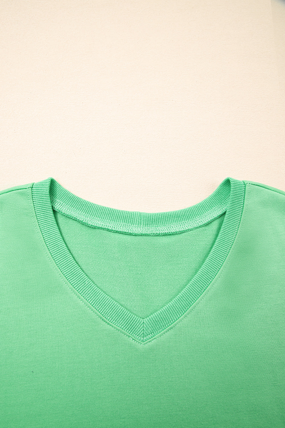 Solid V-Neck Tee and Drawstring Shorts Set