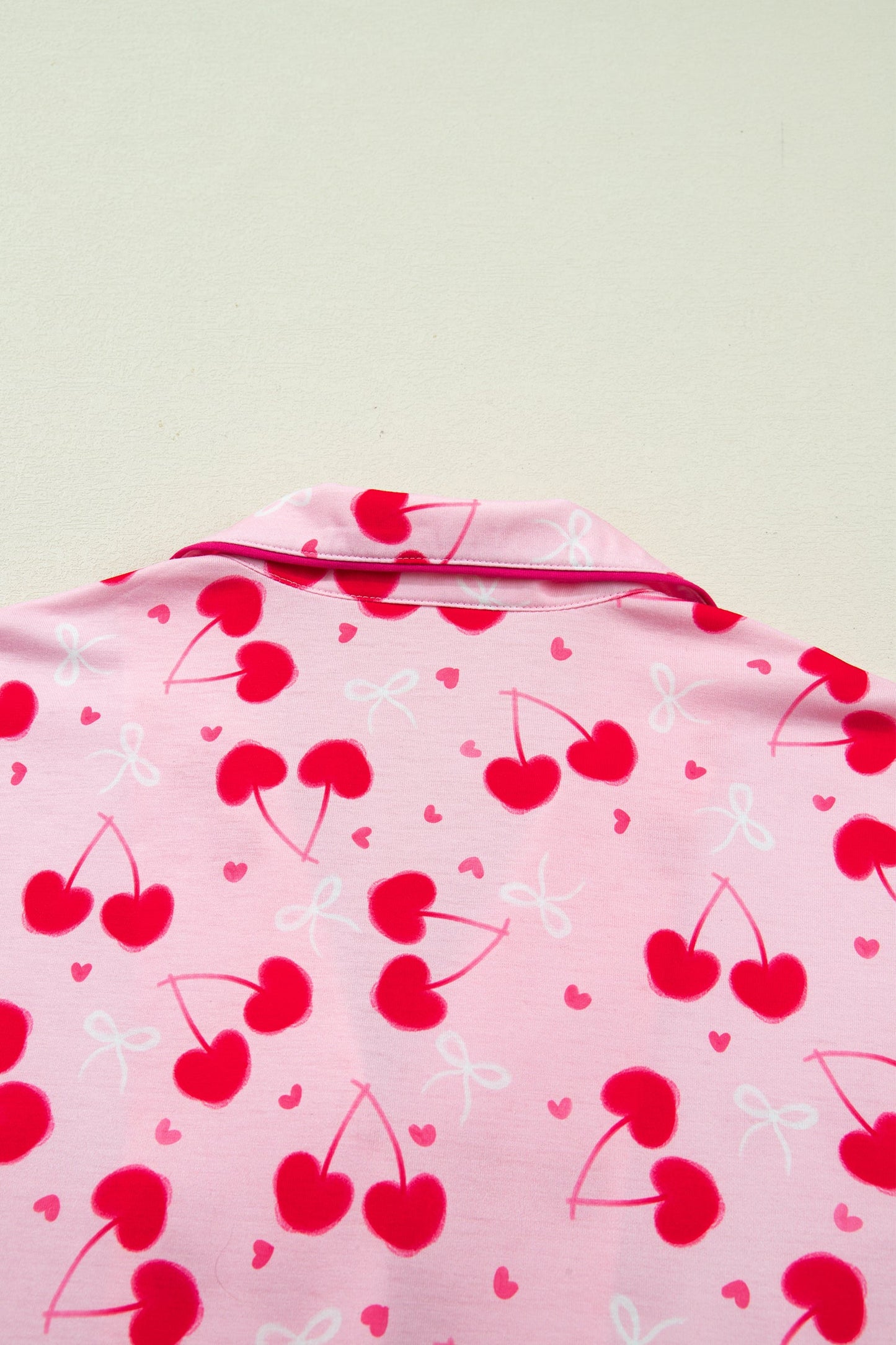 Cherry Bow Tie Top and Shorts Pajama Set