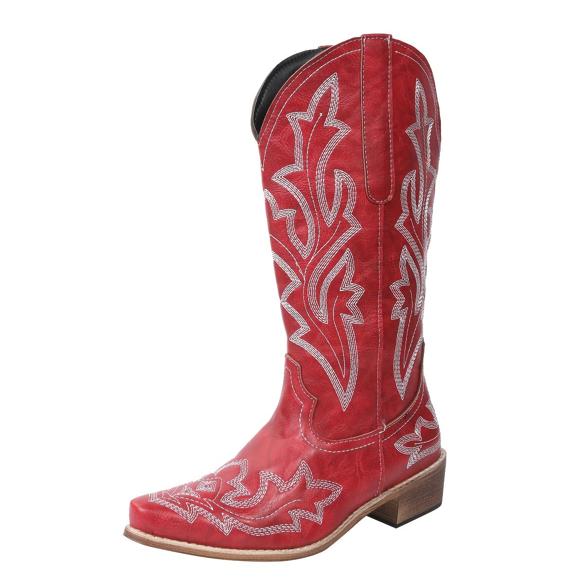 Mid Calf Women's V-cut Embroidery Western Cowgirl Boots