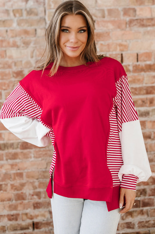 Stripe Patchwork Long Sleeve Colorblock Sweatshirt