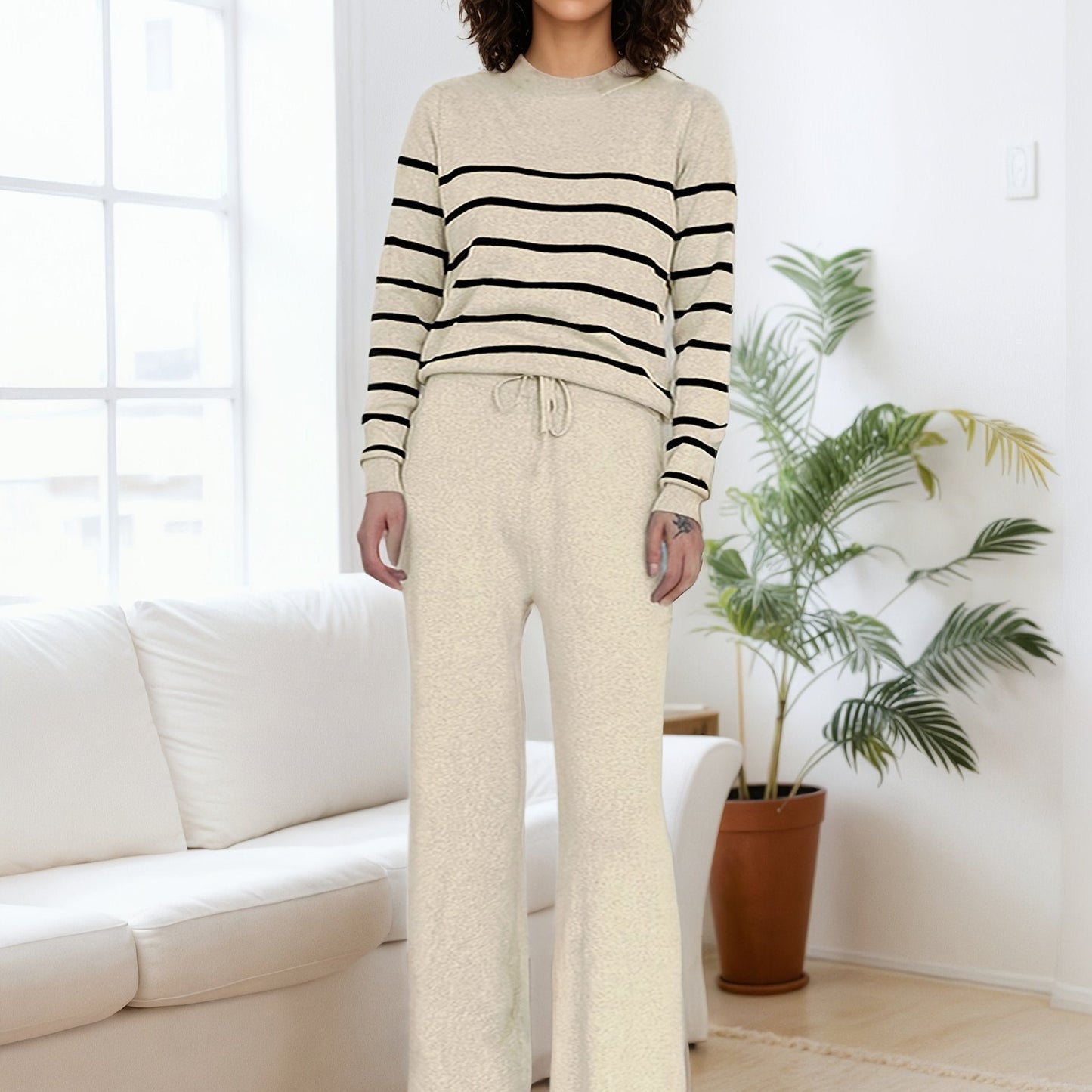 Plus Size Style Striped Knit Set