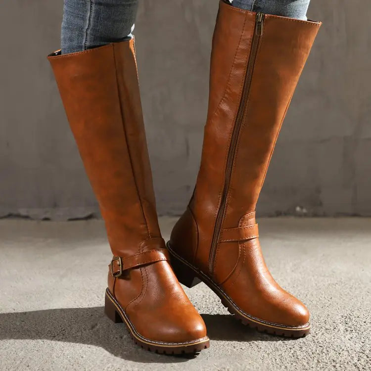 Women's Retro Knee-high Boots with Thick Heels