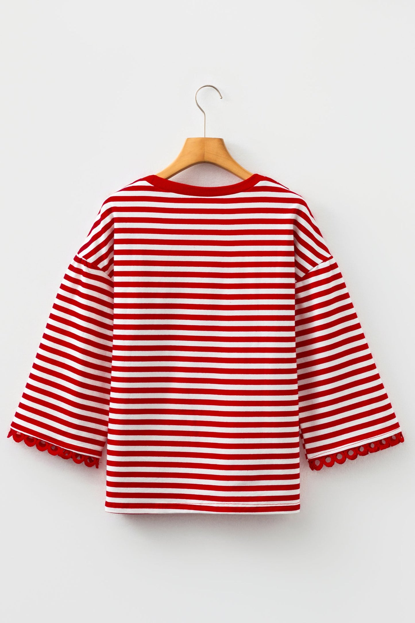 Stripe Lace Trim 3/4 Sleeve Top