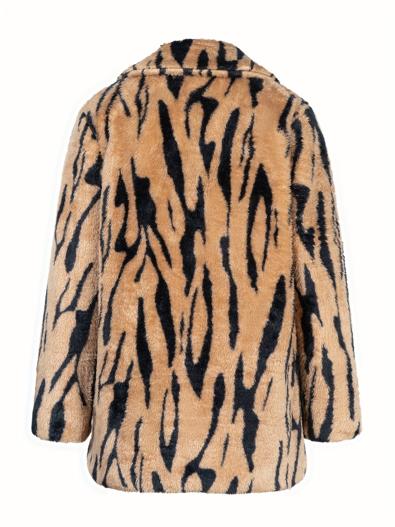 Plus Size Tiger Stripe Faux Fur Double Breasted Winter Coat