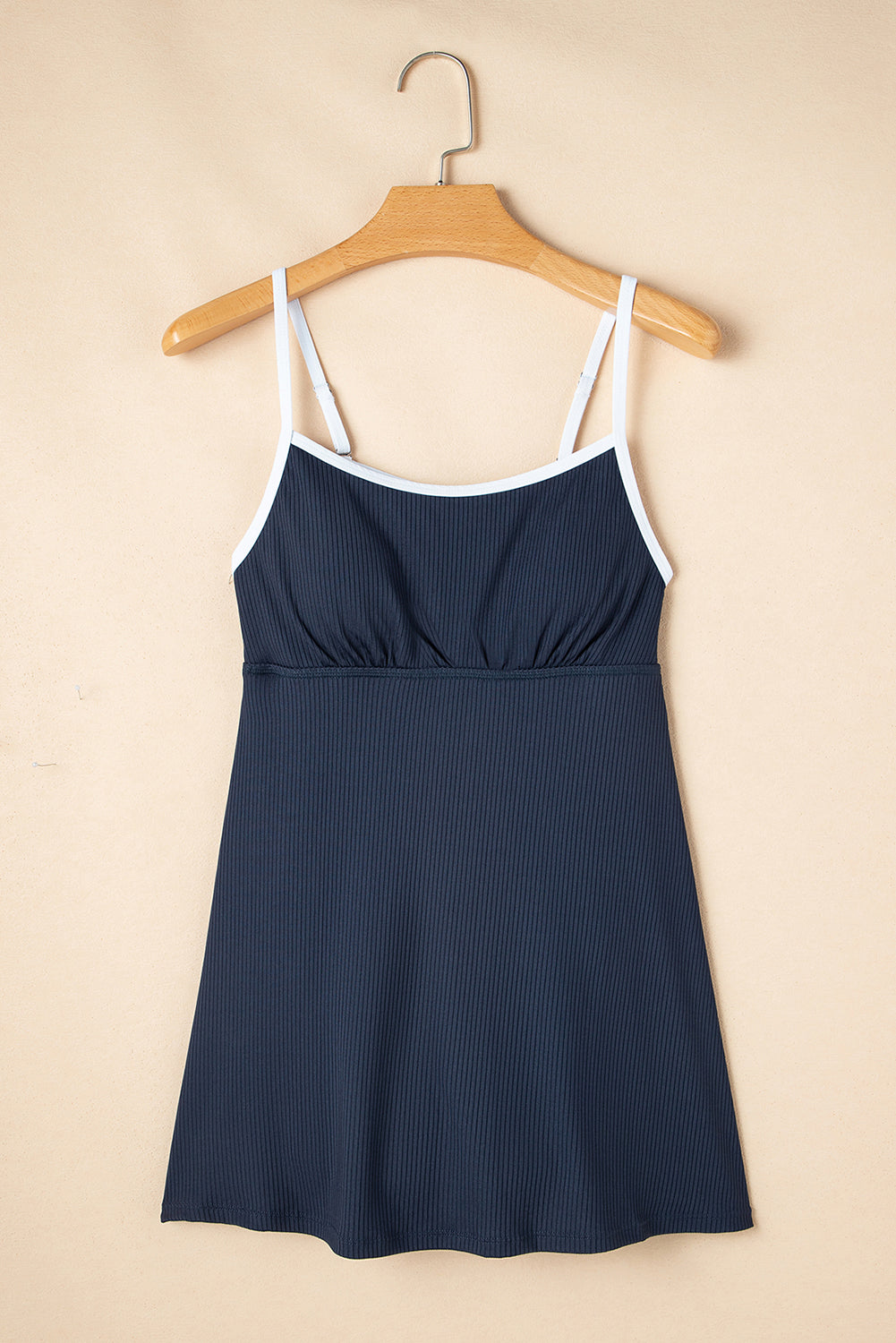 Contrast Trim Ribbed Lined Swim Dress w/ Pockets