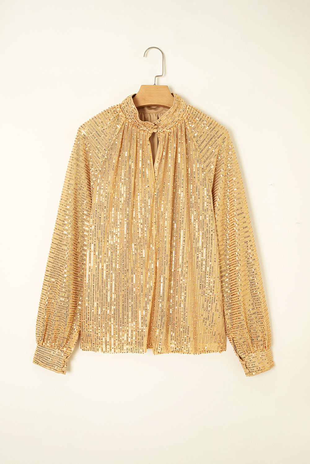 Solid Metallic Sequin Balloon Sleeve Blouse