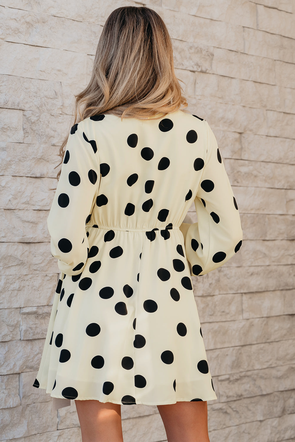 Polka Dot Surplice V-Neck Puff Sleeve Mini Dress