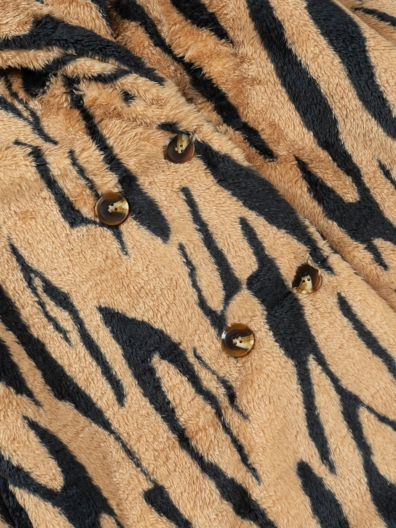 Plus Size Tiger Stripe Faux Fur Double Breasted Winter Coat