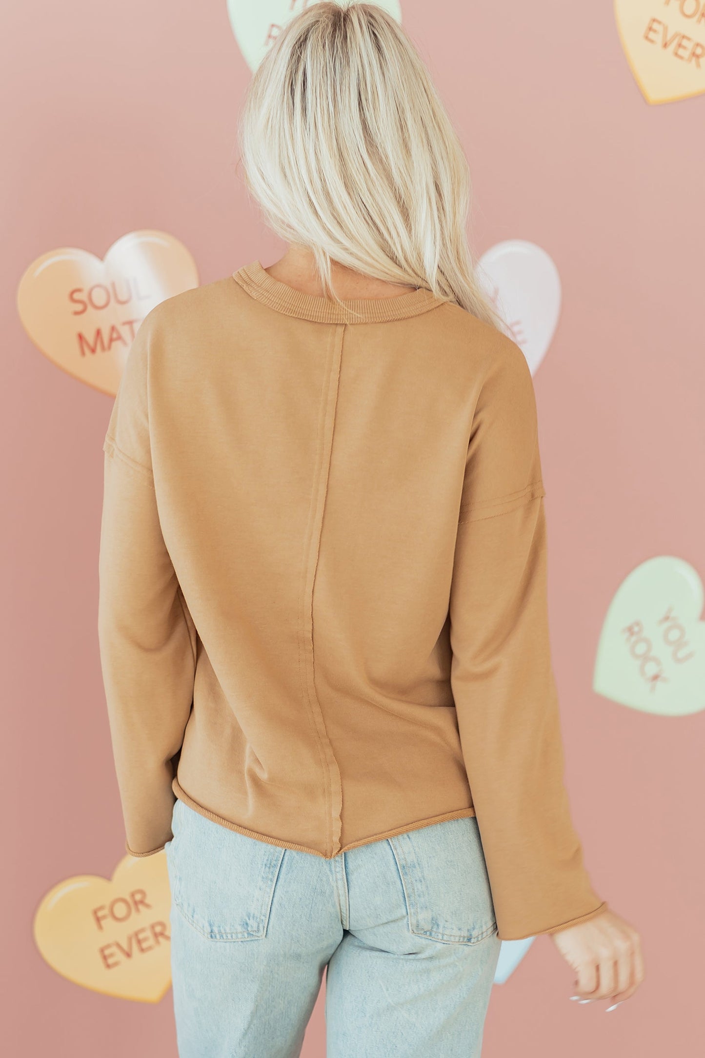 Valentine Heart Patchwork Reverse Seam Sweatshirt