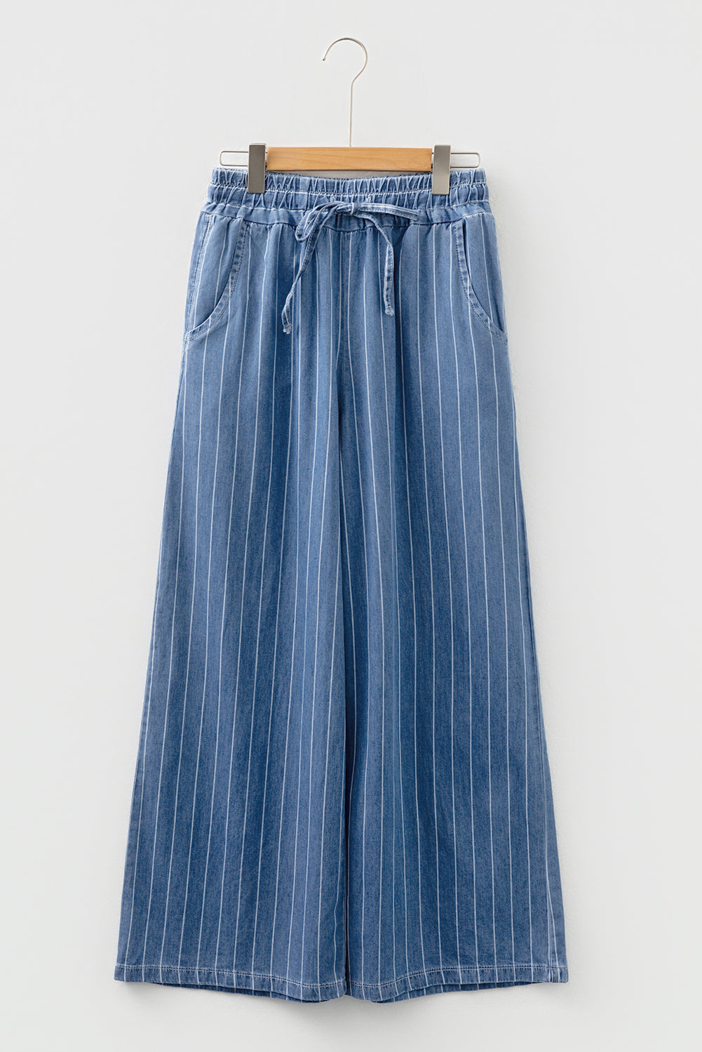 Stripe Chambray Tied Elastic Waist Trousers
