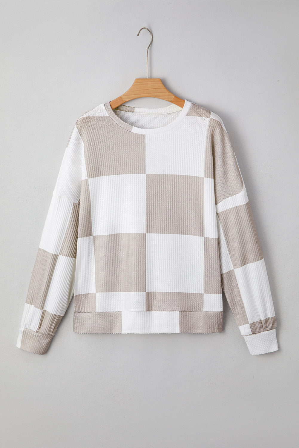 Checker Textured Knit Long Sleeve Top