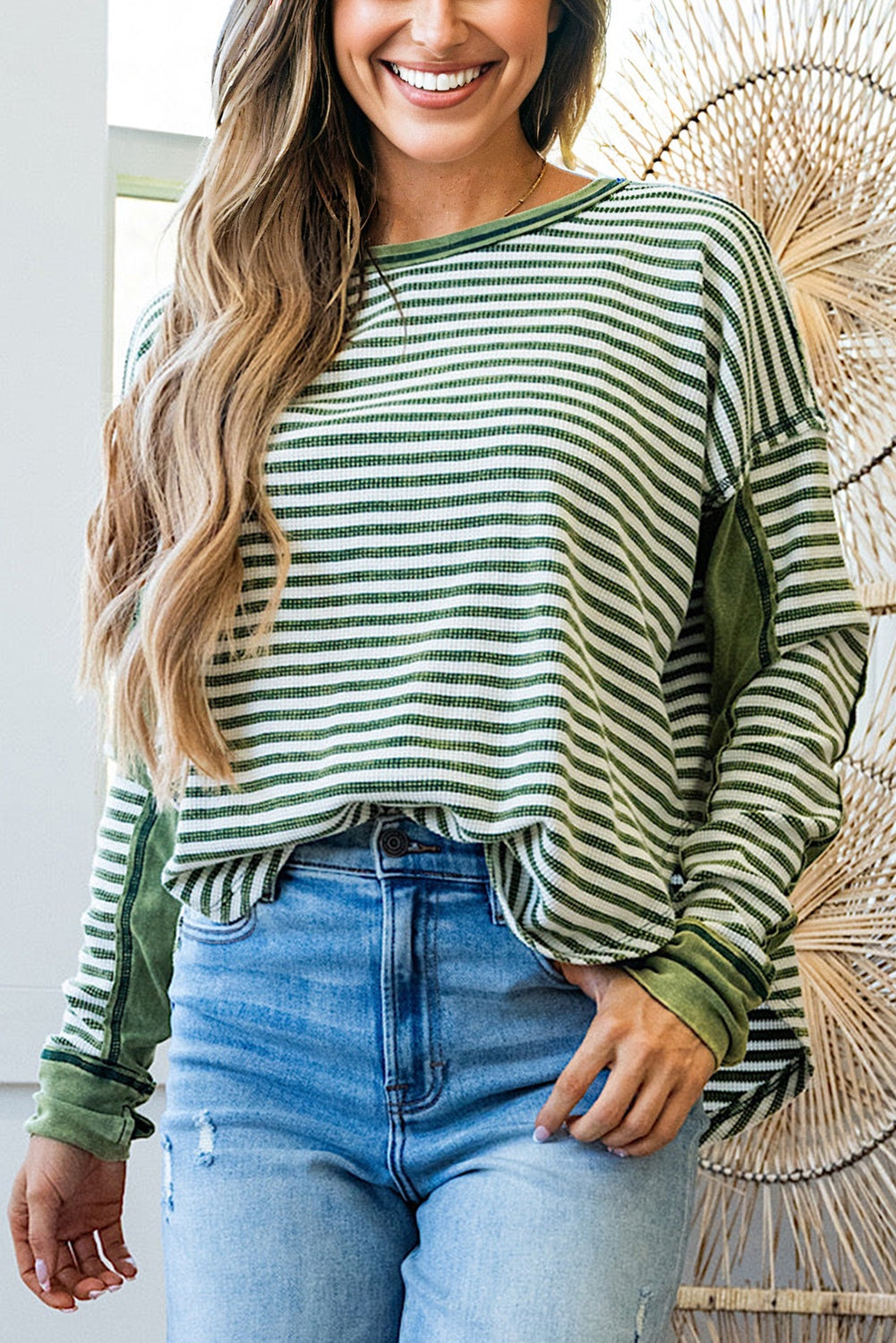 Stripe Thermal Knit Drop Shoulder Top