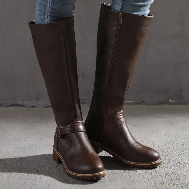 Women's Retro Knee-high Boots with Thick Heels