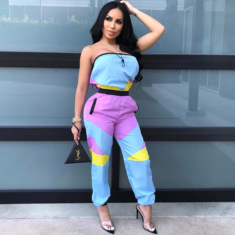 Color Block Sexy Strapless Jumpsuit for Women