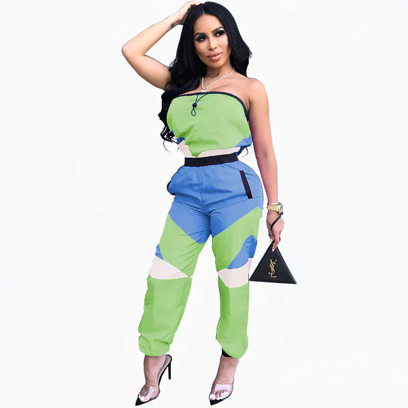 Color Block Sexy Strapless Jumpsuit for Women
